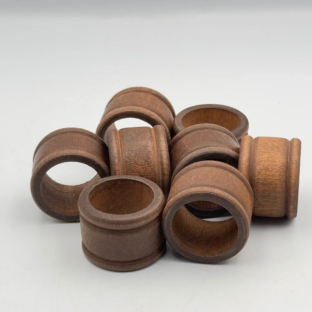 Vintage Dark Brown Wood Napkin Rings Set of 8‎ Rustic Farmhouse Table Decor